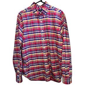 Ralph Lauren pink blue plaid Dress Shirt long sleeve button men. size  Large.